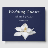 Navy and White Magnolia Elegant Wedding Gastenboek (Voorkant)