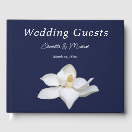Navy and White Magnolia Elegant Wedding Gastenboek