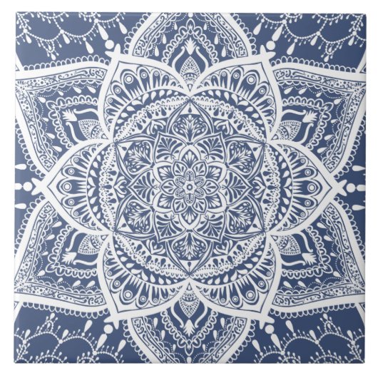 Navy and White Mandala - Loergann in Whale Shark Tegeltje (Voorkant)