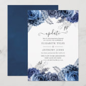Navy and White met Silver Floral Wedding Update Kaart (Voorkant / Achterkant)