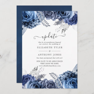 Navy and White met Silver Floral Wedding Update Kaart