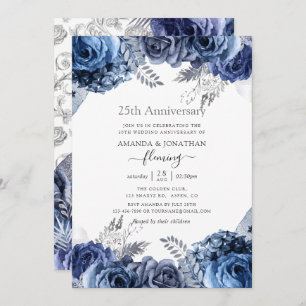 Navy and White met Silver Foil 25th Jubileum Kaart