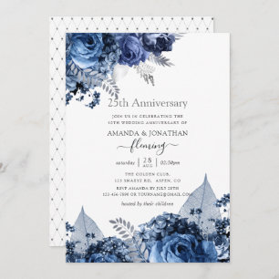Navy and White met Silver Foil 25th Jubileum Kaart