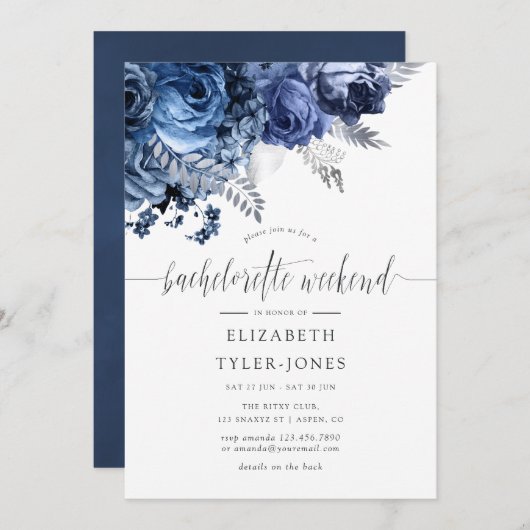Navy and White met Silver Foil Bachelorette Party Kaart (Voorkant / Achterkant)