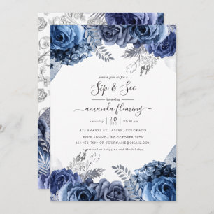 Navy and White met Silver Foil Floral Sip en Zie Kaart
