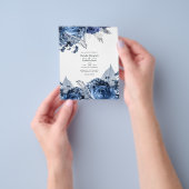 Navy and White met Silver Foil Floral Wedding Flyer (Hand)