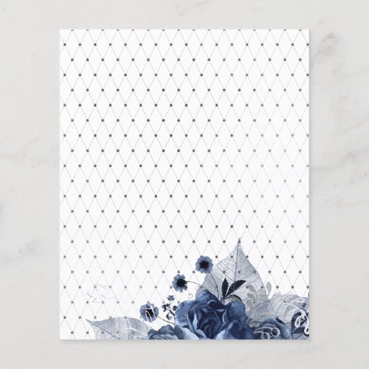 Navy and White met Silver Foil Floral Wedding Flyer (Achterkant)