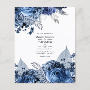 Navy and White met Silver Foil Floral Wedding Flyer