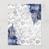 Navy and White met Silver Foil Floral Wedding Flyer (Achterkant)