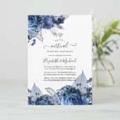 Navy and White met Silver Foil Virtual Wedding Kaart (Staand voorkant)