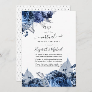 Navy and White met Silver Foil Virtual Wedding Kaart