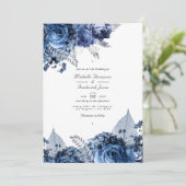 Navy and White met Silver Foil Wedding Invitation Kaart (Staand voorkant)