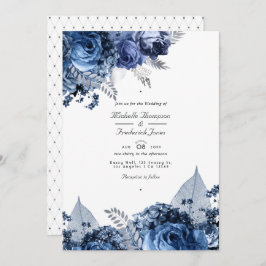 Navy and White met Silver Foil Wedding Invitation Kaart