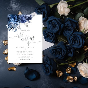 Navy and White met Silver Foil Wedding Invitation Kaart