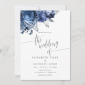 Navy and White met Silver Foil Wedding Invitation Kaart (Voorkant)