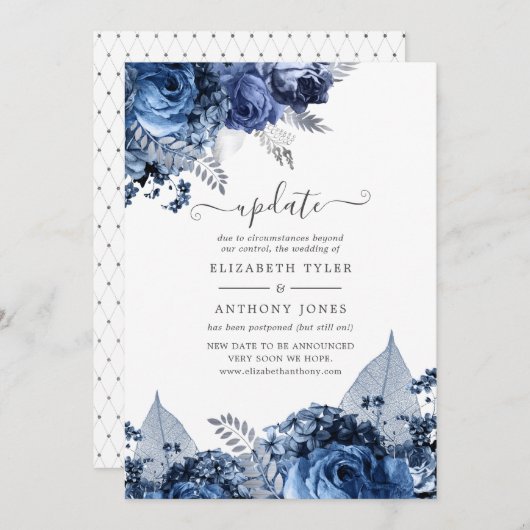 Navy and White met Silver Foil Wedding Update Kaart (Voorkant / Achterkant)