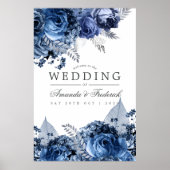 Navy and White met Silver Foil Wedding Welcome Poster (Voorkant)