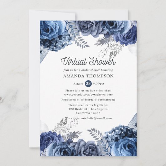 Navy and White met Silver Virtual Vrijgezellenfees Kaart (Voorkant)