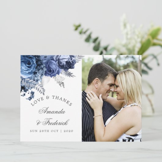 Navy and White met Silver Wedding Bedankt (Staand voorkant)