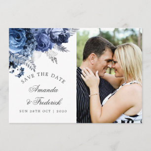 Navy and White met Silver Wedding Save the Date
