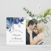 Navy and White met Silver Wedding Save the Date (Staand voorkant)