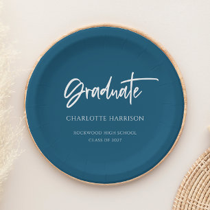 Navy and White Modern Script Graduation Party Papieren Bordje