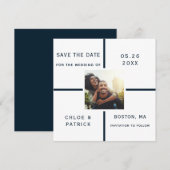 Navy and White Modern Wedding Photo Save the Date (Voorkant / Achterkant)
