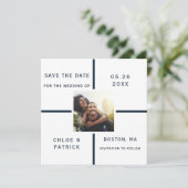 Navy and White Modern Wedding Photo Save the Date (Staand voorkant)