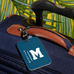 Navy and White Monogram Bagagelabel
