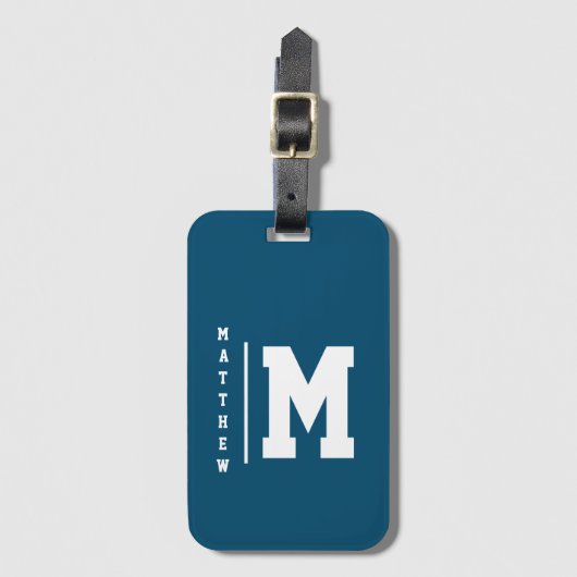 Navy and White Monogram Bagagelabel (Voorkant (verticaal))