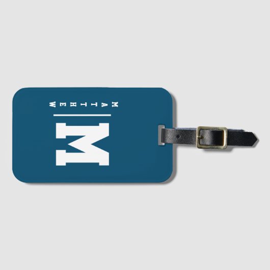 Navy and White Monogram Bagagelabel (Voorkant (horizontaal))