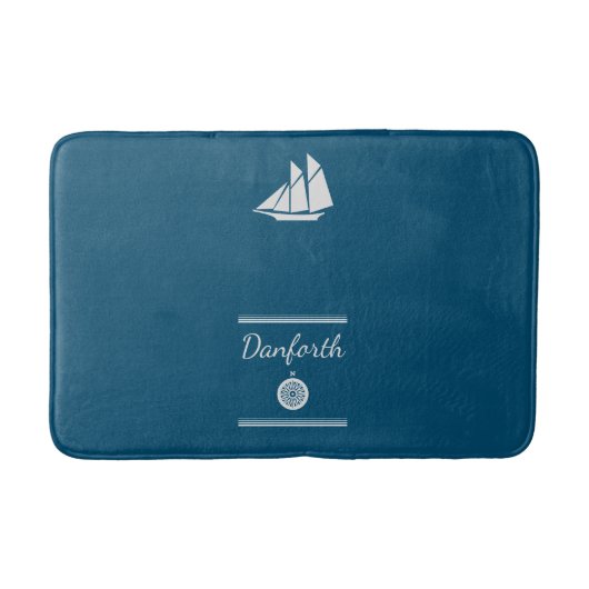 Navy and White Nautical Bath Mat (Voorkant)