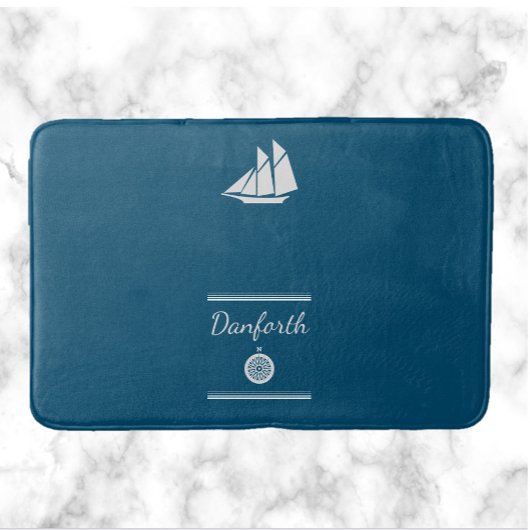 Navy and White Nautical Bath Mat