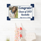 Navy and White One Photo Class Afstuderen Spandoek (Insitu)