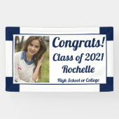 Navy and White One Photo Class Afstuderen Spandoek (Horizontaal)