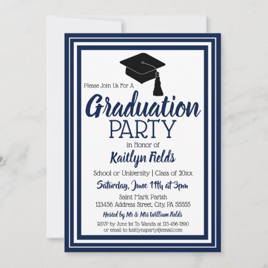 Navy and White Photo Graduation Party Kaart (Voorkant)