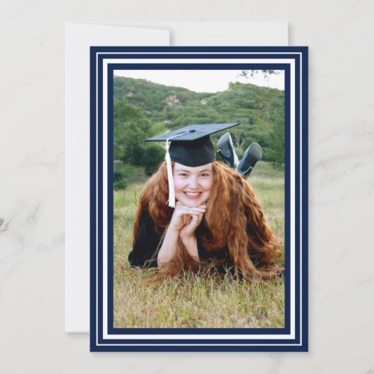Navy and White Photo Graduation Party Kaart (Achterkant)