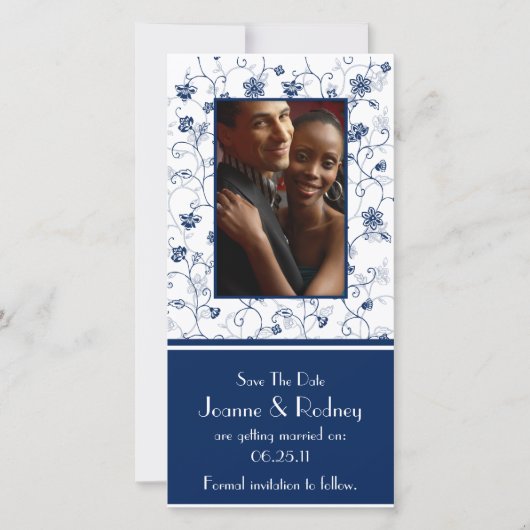 Navy and White Photo Save the Date (Voorkant)