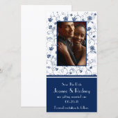 Navy and White Photo Save the Date (Voorkant / Achterkant)