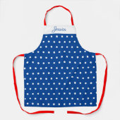Navy and White Polka Dot Red Persoonlijke naam Schort (Voorkant)