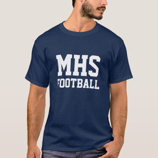 Navy and White School Spirit Custom Football Team T-shirt (Voorkant)