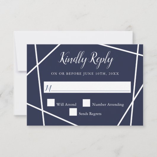 Navy and White Simple Geometric Wedding RSVP (Voorkant)