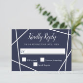 Navy and White Simple Geometric Wedding RSVP Kaartje (Staand voorkant)