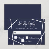 Navy and White Simple Geometric Wedding RSVP Kaartje (Voorkant / Achterkant)