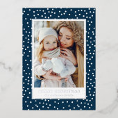 Navy and White Snowball 2 Foto Folie Feestdagenkaart (Voorkant)