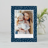 Navy and White Snowball 2 Foto Folie Feestdagenkaart (Staand Voorkant)