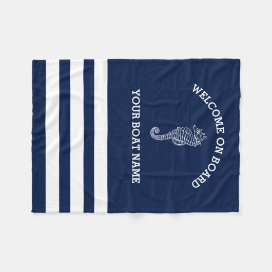 Navy and White Stripe gepersonaliseerd | Naam vaar Fleece Deken (Voorkant (Horizontaal))