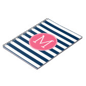 Navy and White Striped Pattern Hot Pink Monogram Notitieboek (Linkerzijde)