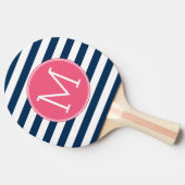 Navy and White Striped Pattern Hot Pink Monogram Tafeltennisbatje (Zijkant)