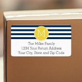 Navy and White Striped Pattern Yellow Monogram Etiket